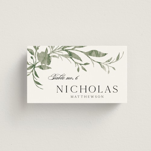 This is a meadow wedding place cards with standard by Melanie Kosuge called carolina printing on signature in placecard