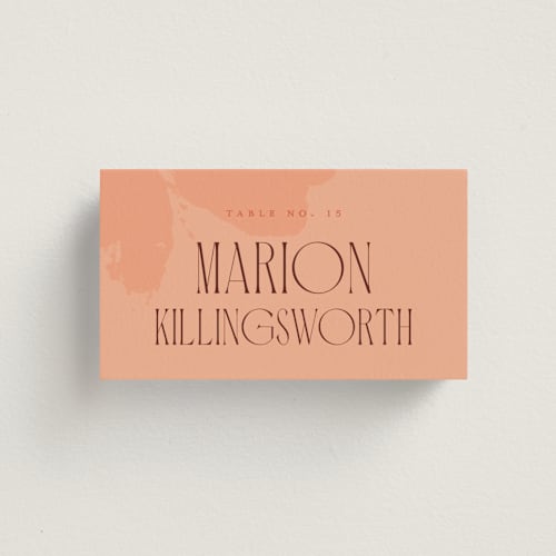 This is a poppy wedding place cards with standard by Morgan Kendall called bloom printing on signature in placecard