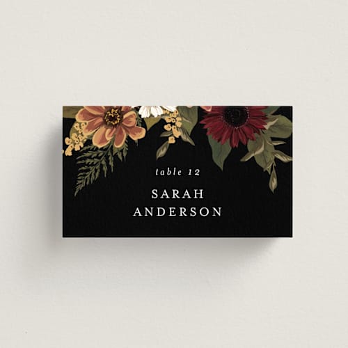 This is a harvest wedding place cards with standard by Susan Moyal called falling in love printing on signature in placecard