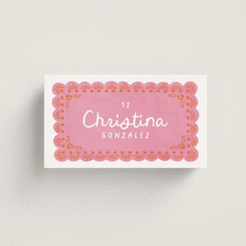 This is a carnation wedding place cards with standard by Itsy Belle Studio called vienes printing on signature in placecard