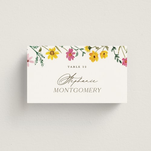 This is a peony wedding place cards with standard by Yaling Hou Suzuki called wildflower wreath printing on signature in placecard