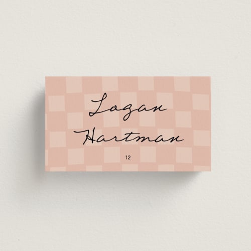This is a blush wedding place cards with standard by Ani Somi called ballpoint suite printing on signature in placecard