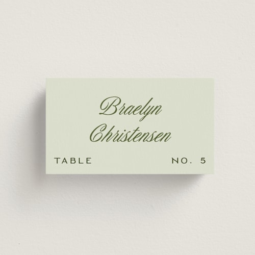 This is a lemongrass wedding place cards with standard by Sam Dubeau called swoon printing on signature in placecard