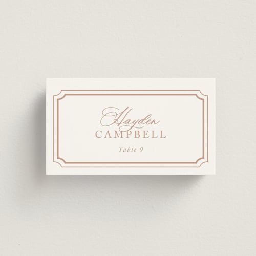 This is a dusty pink wedding place cards with standard by Jennifer Postorino called avery printing on signature in placecard