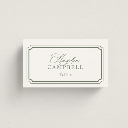 This is a sage wedding place cards with standard by Jennifer Postorino called avery printing on signature in placecard