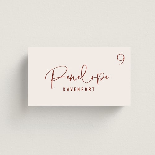 This is a rose wedding place cards with standard by Hooray Creative called millennial printing on signature in placecard