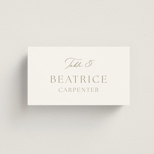This is a golden wedding place cards with standard by Stacey Meacham called modern air printing on signature in placecard