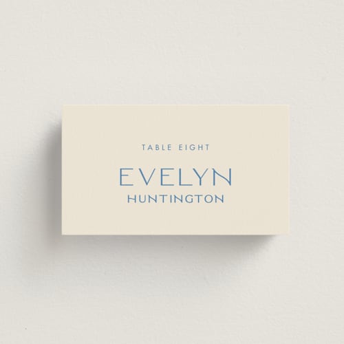 This is a cerulean wedding place cards with standard by Ellen Schlegelmilch called brooklyn printing on signature in placecard