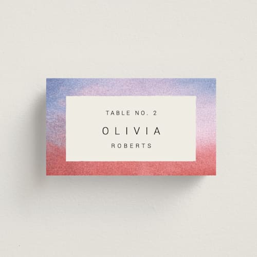This is a sunset wedding place cards with standard by Sumak Studio called at dusk printing on signature in placecard