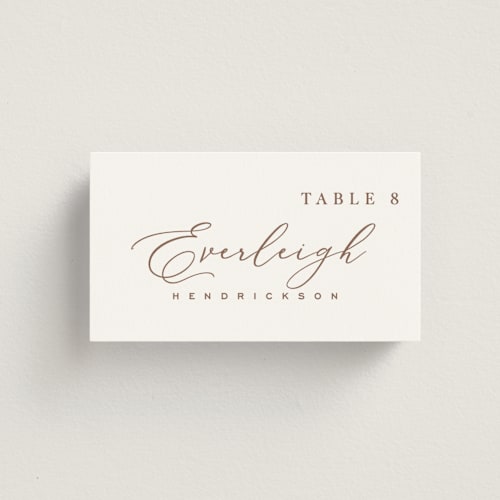 This is a pearl wedding place cards with standard by Hooray Creative called luxe script printing on signature in placecard