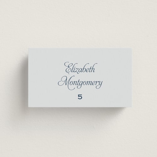 This is a powder wedding place cards with standard by Carolyn MacLaren called modernne printing on signature in placecard