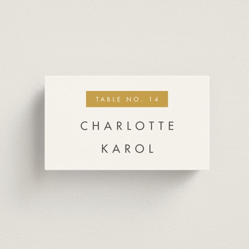 This is a buttercup wedding place cards with standard by Snow and Ivy called colorfield printing on signature in placecard