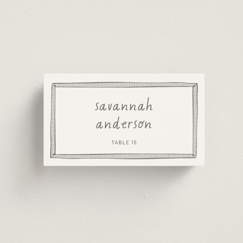 This is a mist wedding place cards with standard by Kelly Watkins called florence printing on signature in placecard