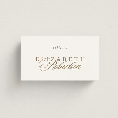 This is a sand wedding place cards with standard by Creo Study called aristocratic printing on signature in placecard