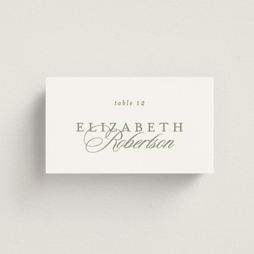 This is a pine wedding place cards with standard by Creo Study called aristocratic printing on signature in placecard