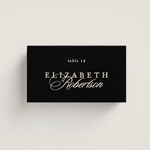This is a midnight wedding place cards with standard by Creo Study called aristocratic printing on signature in placecard