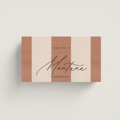 This is a almond wedding place cards with standard by Blustery August called trois printing on signature in placecard