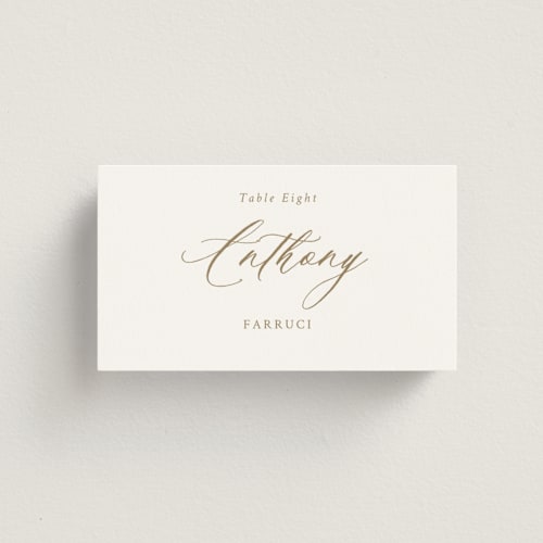 This is a peony wedding place cards with standard by Corinne Malesic called vintage whimsy printing on signature in placecard