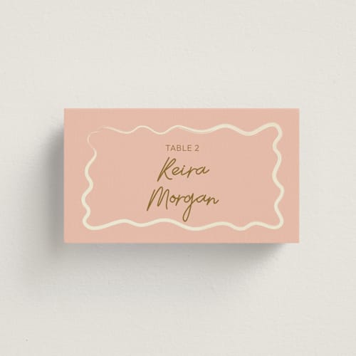 This is a butterscotch wedding place cards with standard by Helena Vitto called handwritten letter printing on signature in placecard