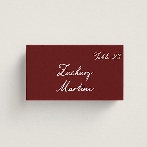 This is a wine wedding place cards with standard by Cass Loh called handwritten printing on signature in placecard