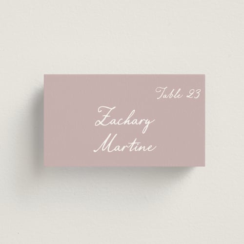 This is a rosewood wedding place cards with standard by Cass Loh called handwritten printing on signature in placecard