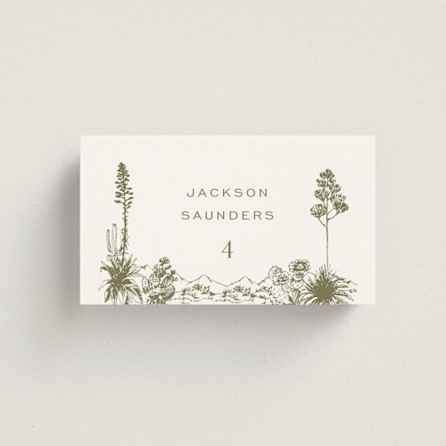 This is a verde wedding place cards with standard by Megan Davis called rancho printing on signature in placecard