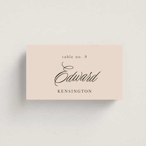 This is a almond wedding place cards with standard by Morgan Kendall called arboretum printing on signature in placecard