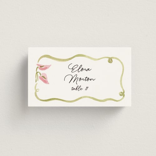 This is a deep blush wedding place cards with standard by Pati Cascino called barolo printing on signature in placecard