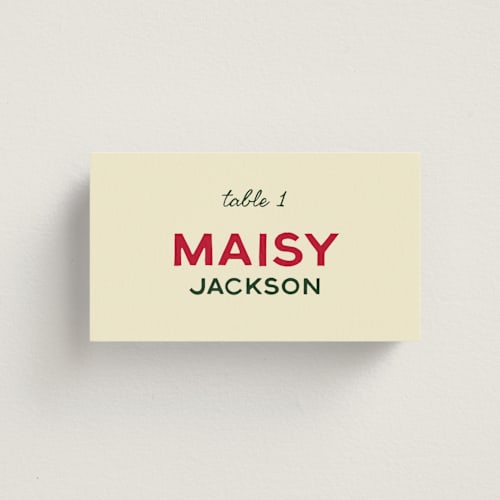 This is a pizzeria wedding place cards with standard by Ani Somi called trattoria printing on signature in placecard