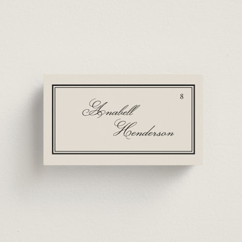 This is a tuxedo wedding place cards with standard by Kelly Watkins called emerson printing on signature in placecard
