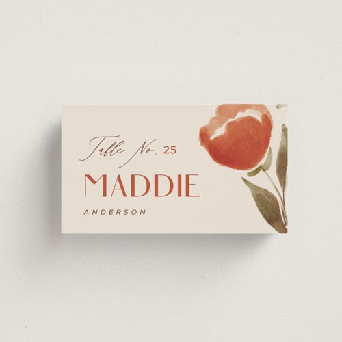 This is a saffron wedding place cards with standard by Vera Lim called giardino printing on signature in placecard