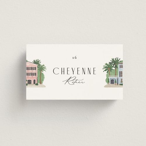 This is a lily wedding place cards with standard by Jennifer Wick called east bay street printing on signature in placecard