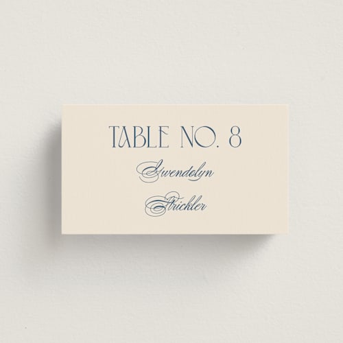 This is a ecru wedding place cards with standard by Erica Krystek called arched monogram printing on signature in placecard