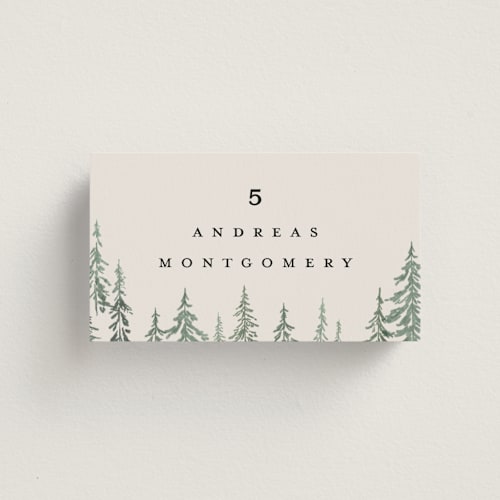 This is a forest wedding place cards with standard by Petra Kern called paradise printing on signature in placecard