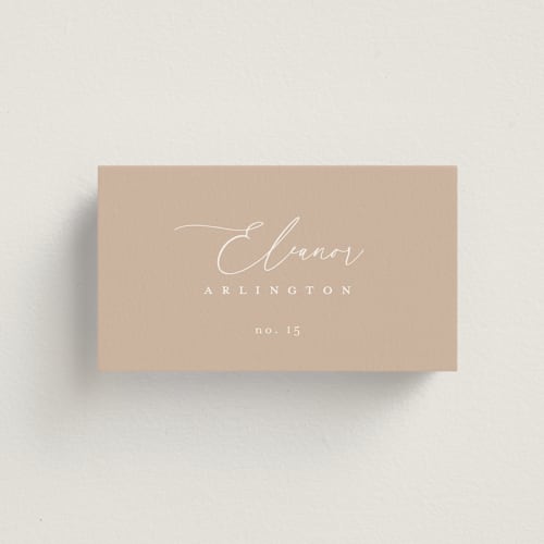 This is a dusty rose wedding place cards with standard by Kelly Schmidt called ophelia printing on signature in placecard