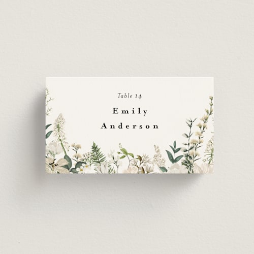 This is a opal wedding place cards with standard by Susan Moyal called lilac bloom printing on signature in placecard