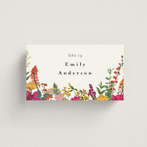 This is a tropical wedding place cards with standard by Susan Moyal called lilac bloom printing on signature in placecard