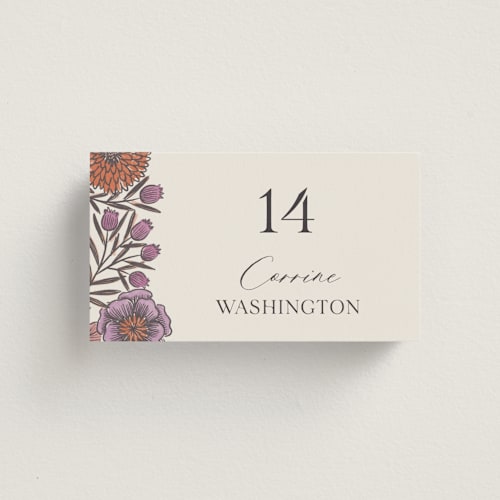 This is a sangria wedding place cards with standard by Jen Owens called fleur printing on signature in placecard