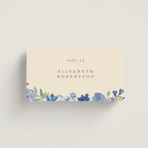 This is a blueberry wedding place cards with standard by Creo Study called nilgiri printing on signature in placecard