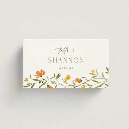 This is a citrine wedding place cards with standard by Everett Paper Goods called sweeping meadow printing on signature in placecard