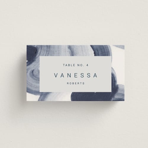 This is a ocean wedding place cards with standard by Sumak Studio called meanders printing on signature in placecard