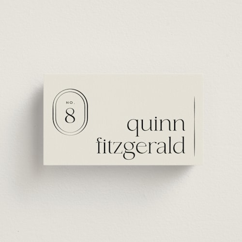 This is a latte wedding place cards with standard by Jackie Crawford called modern monogram printing on signature in placecard