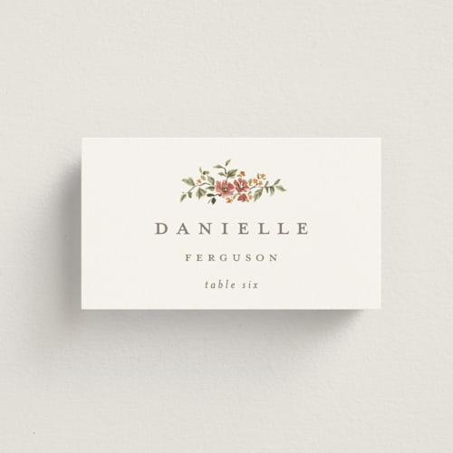 This is a mulberry wedding place cards with standard by Everett Paper Goods called foliage crest printing on signature in placecard