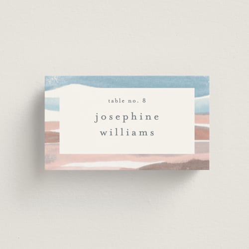 This is a beachy wedding place cards with standard by Pixel and Hank called waves printing on signature in placecard