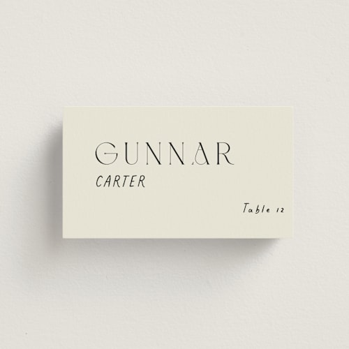This is a onyx wedding place cards with standard by Alaina Cherup called la graine printing on signature in placecard