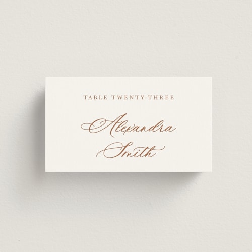 This is a rosewood wedding place cards with standard by Cass Loh called watercolor flowers crest printing on signature in placecard