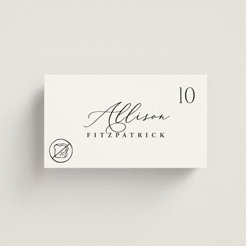 This is a ink wedding place cards with standard by Hooray Creative called chic script printing on signature in placecard