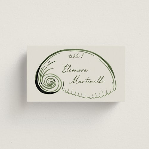 This is a algae wedding place cards with standard by Pati Cascino called puglia printing on signature in placecard