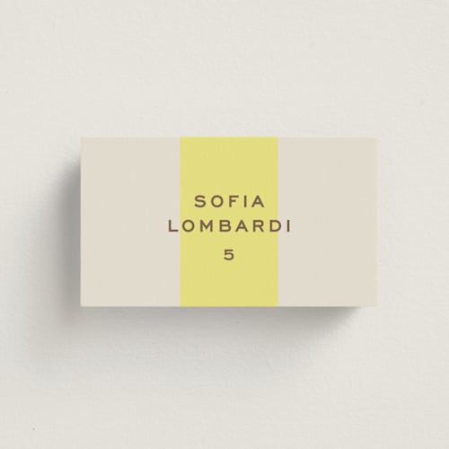 This is a limone wedding place cards with standard by Megan Davis called campania printing on signature in placecard