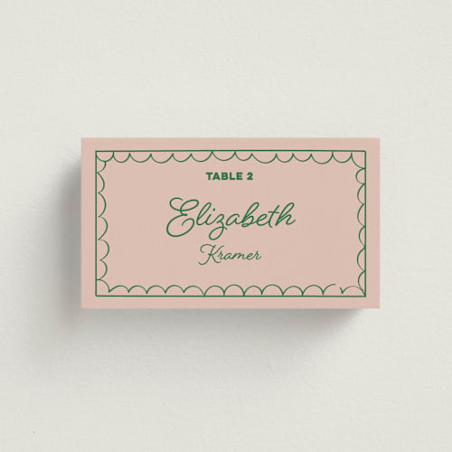 This is a avocado wedding place cards with standard by Helena Vitto called crazy little thing called love printing on signature in placecard